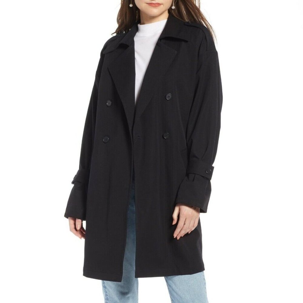 Something Navy Easy Oversized Trench Coat Size: xxs Color: Black NWT